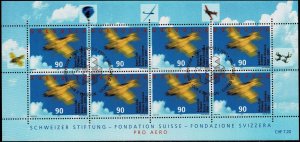 Switzerland 2001,Sc.#1094 used, 100 Years Aero-Club Switzerland,full sheet of 10