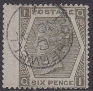 SG 125 6d grey. Superb used with a Motherwell, Nov 14th 1873 CDS