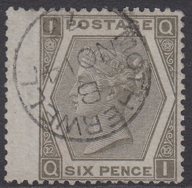 SG 125 6d grey. Superb used with a Motherwell, Nov 14th 1873 CDS