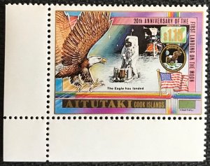 Aitutaki #436 MNH Corner Single Moon Landing Anniversary SCV $3.50 L37