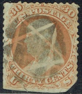 1861 30c Franklin (71) red orange w fancy cancelation Cat Val $200 nibbed corner