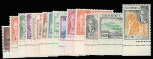 Dominica #122-136 Cat$56.85, 1951 George VI, complete set of bottom part impr...