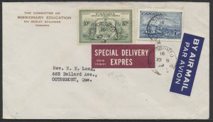 1952 Special Delivery Cover Toronto to Outremont QUE #E11 + #313