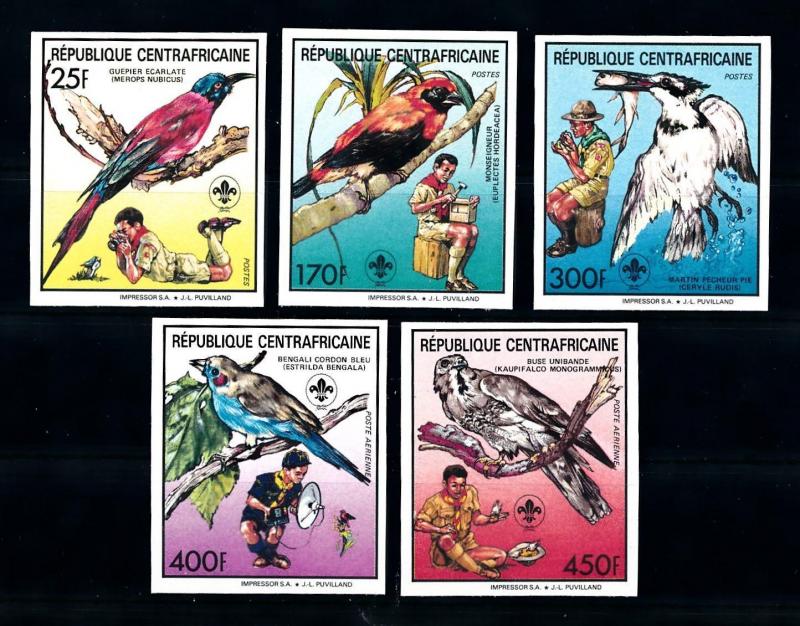 [77232] Central African Rep. 1988 Scouting Birds Vögel Oiseaux Imperf. Set MNH