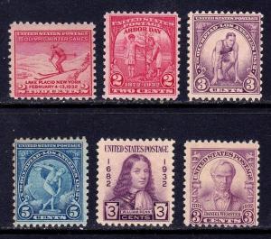 1932 Year Set 6 Stamps 716, 717, 718, 719, 724, 725 MNH L4