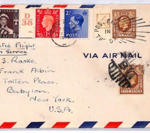 GB KGV KEVIII KGVI Air Mail Cover *CONTROLS* FIRST FLIGHT 1939 Flown USA YW84