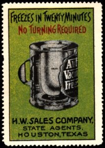 Vintage US Poster Stamp Auto Vacuum Freezer Freezes In Twenty Minutes No Turning