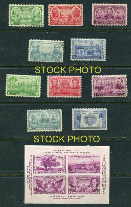 785-794 complete mint set of 10 - the 1936 Army Navy issue. SS +778  Exp