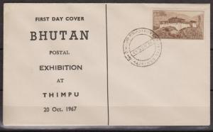 Bhutan 1967 15ch Sc76 Thimpu Postal Exhibition First Day Cover F