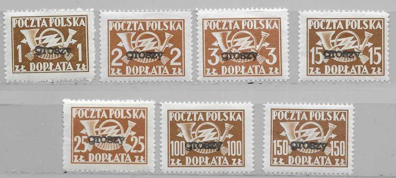 Poland J106A-8, 112-15 postage due part set GROSZY overprint MLH