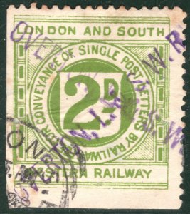 GB Hants L&SWR RAILWAY 2d Letter Stamp *OVERTON* STATION Used {samwells}LIME134