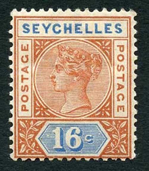 Seychelles SG6 QV 1890 16 cent Die 1 m/mint (hinge remainder)