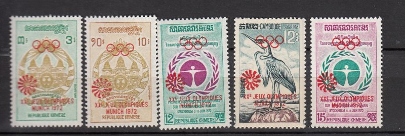 J26510  jlstamps 1972 cambodia set mh #301-5 olympic ovpt,s