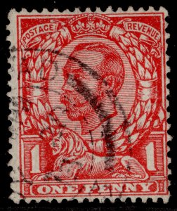 GB GV SG345a, 1d bright scarlet NO CROSS ON CROWN, FINE USED. Cat £50.