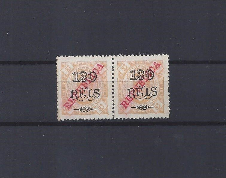 Portuguese CONGO 1915 PAIR 130/5R. Rep. surcharged D. Carlos MHNG Sc#129 YT#129
