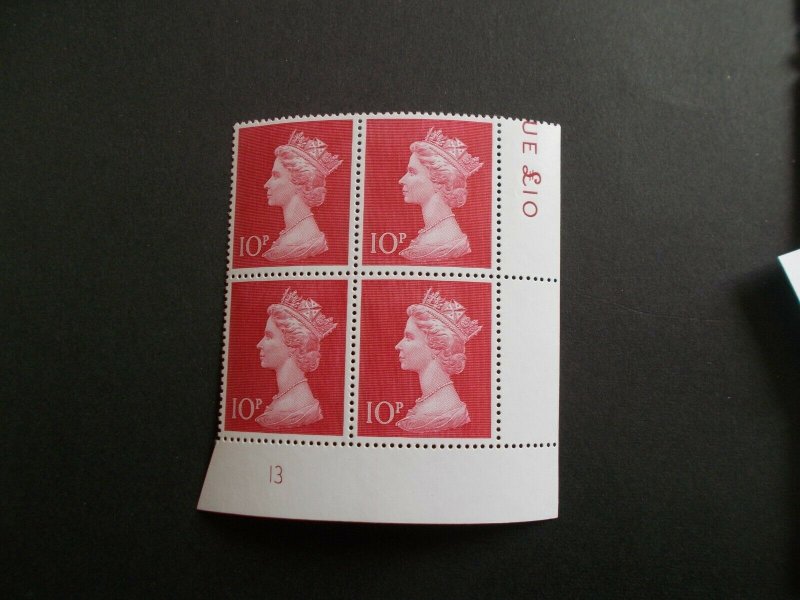 1970 10p Cerise Machin High Value in Plate Block of 4 (Plate 13) PCP Scarce U/M