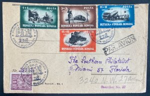 1948 Bucarest Romania Airmail First Day Cover To Miami FL USA Communication Issu