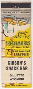 Vintage Matchbook GIBSON'S SNACK BAR Gillette, Wyoming