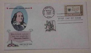 US FDC  FLUEGEL 1960 BENJAMIN FRANKLIN CACHET  ADDRESSED