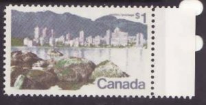 Canada-Sc#600ii- id7-Variety-unused NH $1 Vancouver-short $ sign flaw-1972-