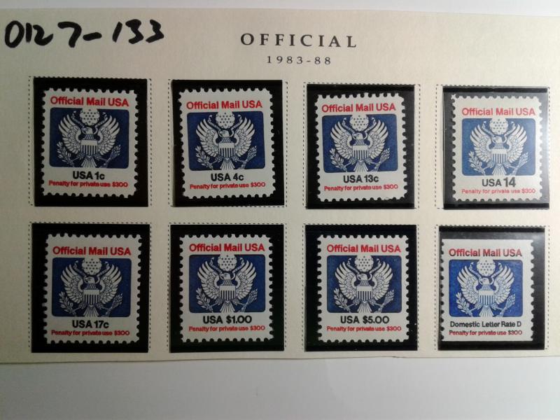 SCOTT # O127-O133 FULL SET MINT NEVER HINGED OFFICIAL MAIL STAMPS