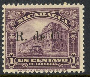 NICARAGUA 1922 1c National Palace POSTAL TAX Overprint Issue Sc RA11 MH