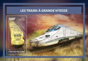 Central Africa - 2017 Speed Trains - Stamp Souvenir Sheet - CA17605b