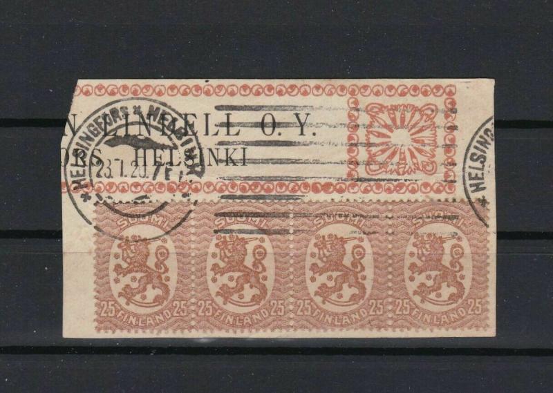 finland 1920 stamps block cancelled on piece stamps ref r11133