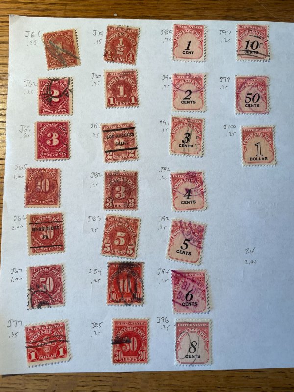 24 different used US Postage Due stamps, a few minor flaws but mostly very sound