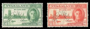 Nyasaland Protectorate #82-83S (SG 158-159s) Cat£140, 1946 Victory, set of t...