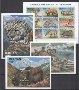 B1542 Bhutan Fauna Wild Animals Endangered Species Of The World !!! 3Bl+1Kb Mnh