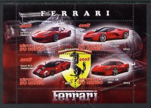 CONGO B. - 2013 - Ferrari Cars #2 - Perf 4v Sheet - Mint Never Hinged