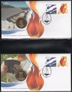 Greece 2012 Torch relay London 2012 with com. medals FDC. VF