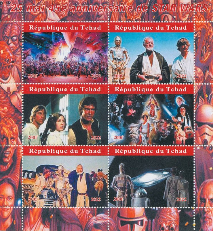 Chad 2022 MNH Star Wars Stamps Princess Leia Han Solo Luke Skywalker 6v MS 