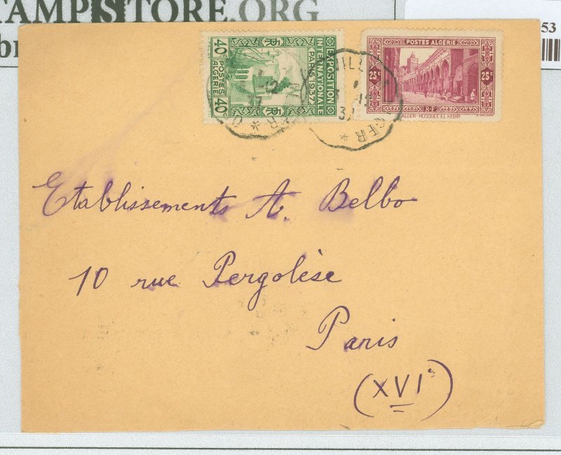 Algeria 86/109 1937 Paris receiving postmark