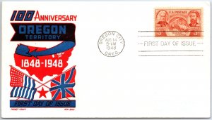 US FIRST DAY COVER 100th ANNIVERSARY OF OREGON TERRITORY KEN BOLL CACHET 1948