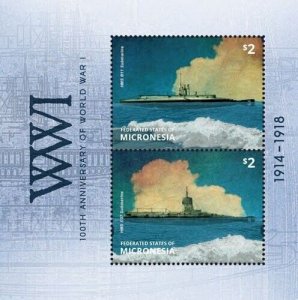 Micronesia 2014 - World War l Submarines - Souvenir Stamp Sheet Scott 1053 - MNH