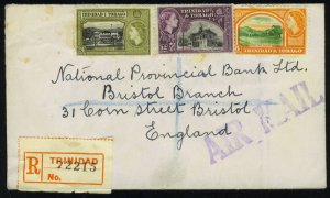 TRINIDAD & TOBAGO 1953 REGISTERED TRINIDAD TO ENGLAND