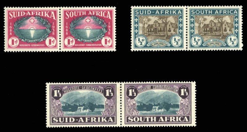 South Africa #B9-11 Cat$53.50, 1939 Huguenot Memorial, set of se-tenant pairs...