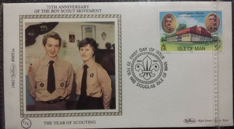 1982 Isle Of Man IOM Anni of Boy Scout Movement Benham FDC BMS1a-e Douglas   