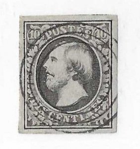 Luxembourg Sc#1   10c  grey black  used with SON 3 ring cancel VF