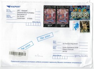 Kazakhstan 2020 Registered Cover to Poland Stamps Space Astronauts Flowers