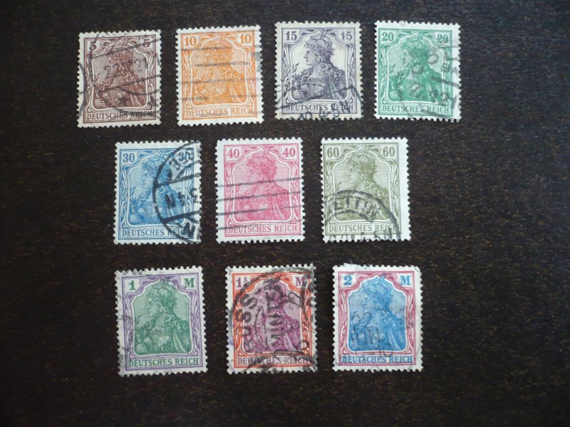 Stamps -Germany-Scott#118-124,126,129-131-Used Partial Set of 10 Germania Stamps