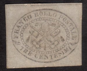 1867 Papal / Roman States Italy 3c, MNG, Sc 13