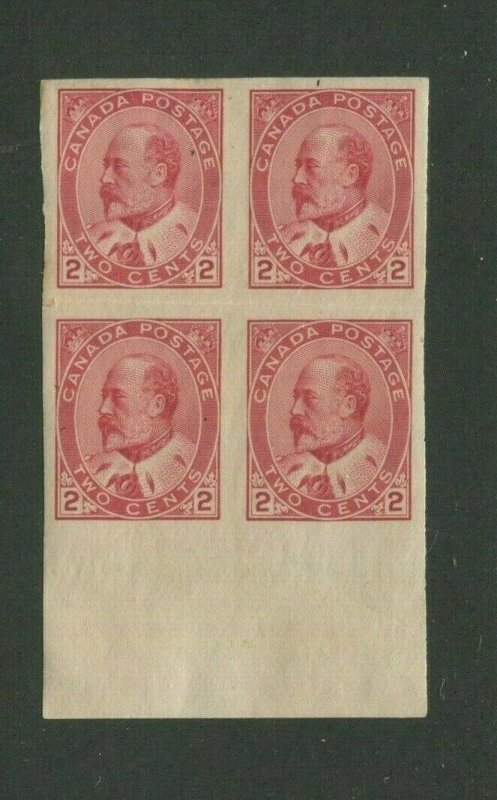 1903 Canada Postage Stamp #90a Mint Hinged VF Original Gum Imperf Block of 4