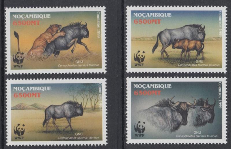 XG-BA746 MOZAMBIQUE IND - Wwf, 2000 Wild Animals, Blue Wildebeest MNH Set