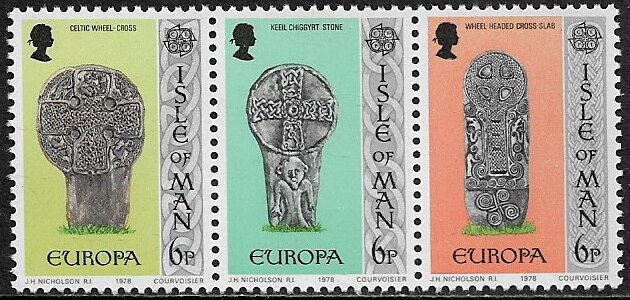 Isle of Man #133a MNH Strip - Europa - Carved Gravestones