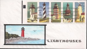 Keith Harward Hand Painted FDC for the 1990 Lighthouses Booklet Stamps