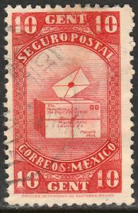 MEXICO G1, 10cents INSURED LETTER. USED. F-VF (702)