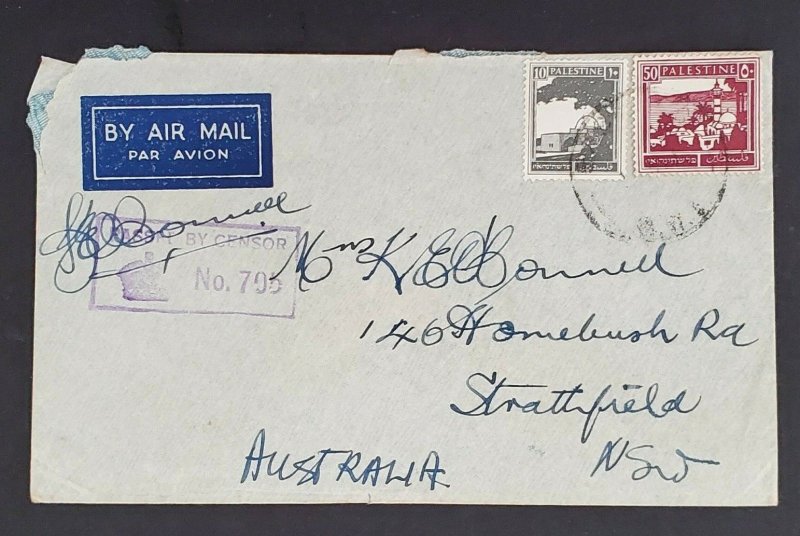 1940 Palestine Australian Army Base P.O. B.W.1 Strathfield Censor Airmail Cover